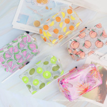 Custom Logo Travel Makeup Zipper Bag for Ladies Fruits Transparent Clear PVC Cosmetic Bag